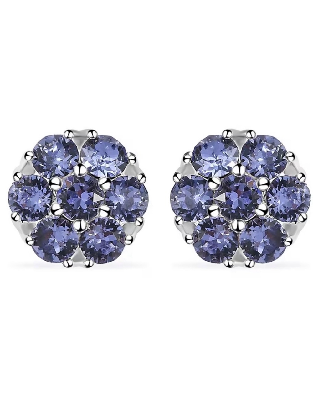 NWT Colleen Lopez Tanzanite Flower Cluster Stud Earrings in 925 Sterling Silver.